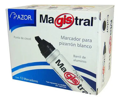 Marcadores Azor Barril Aluminio 12 Pzas Tinta Azul Negro Negro