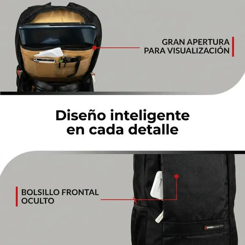 Mochila Urbana Smith Swissmobility Con Compartimento Para Laptop 15  Y Bolsillo Para Botella, Negro Liso