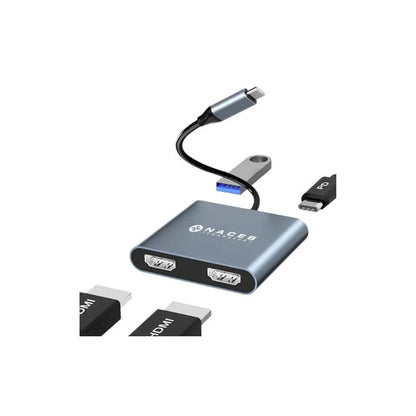 Hub Usb-c Naceb Tecnología 4 En 1 Con Hdmi 4k, Usb 3.0 Y Carga Pd 100w Gris