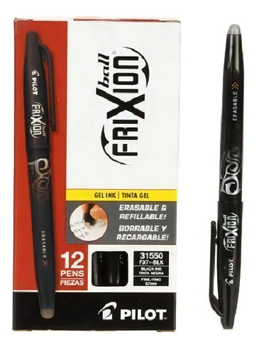Pluma / Bolígrafo Borrable, Pilot Frixion Bal, Color Negro, 12 Piezas, Opción Recargable