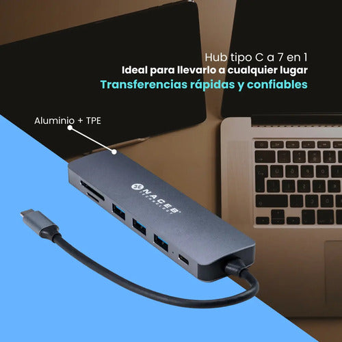 Naceb Adaptador Hub Ceb Na-0127 Usb-c - Hdmi Usb-a 3.1 Usb-c Gris