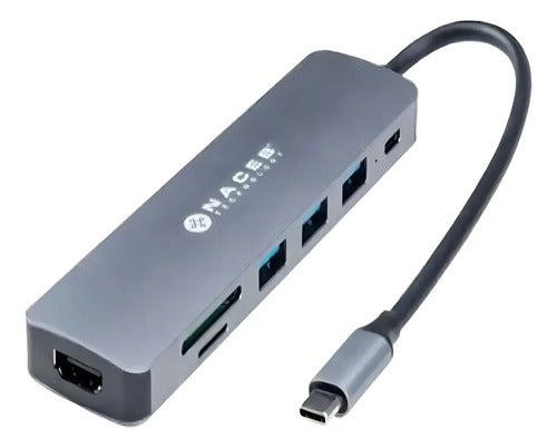Naceb Adaptador Hub Ceb Na-0127 Usb-c - Hdmi Usb-a 3.1 Usb-c Gris