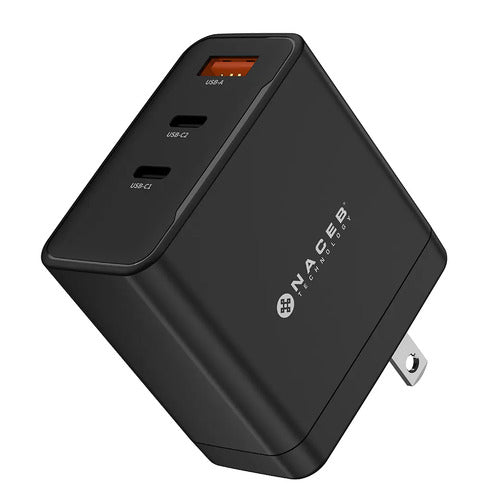 Naceb Cargador De Pared Na-0144 Gan Usb-c + Usb-a | Carg Rap Negro