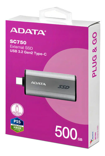 Disco Duro Externo Adata Sc750 2.5 , 500gb, Usb-c 3.1, Gris Negro