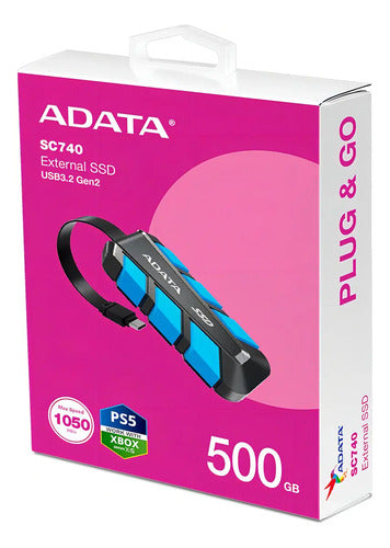 Disco Duro Externo Adata Sc740 2.5 , 500gb, Usb-c 3.1 Azul Azul