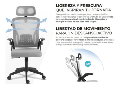Acteck Silla Flux Core Ec303hr, Respaldo Malla, Gris Gris Malla