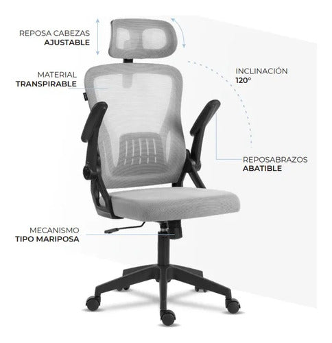 Acteck Silla Flux Core Ec303hr, Respaldo Malla, Gris Gris Malla