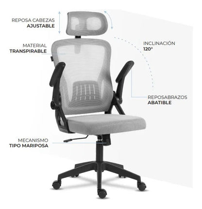 Acteck Silla Flux Core Ec303hr, Respaldo Malla, Gris Gris Malla