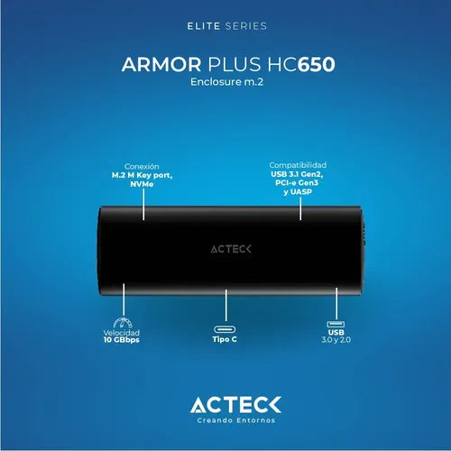 Acteck Gabinete Para Ssd Armor Plus Hc650 M.2, Usb-a/usb-c Negro