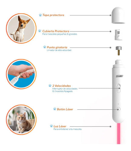 Limador Uñas Eléctrico Recarga. Usb C Mascotas Grandes Zoomy Blanco Grande