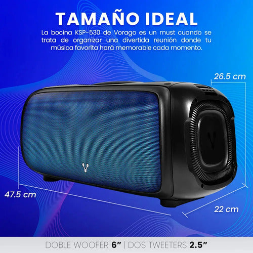 Vorago Bocina Ksp-530, Bluetooth, Inalámbrico, Usb, Negro Negro