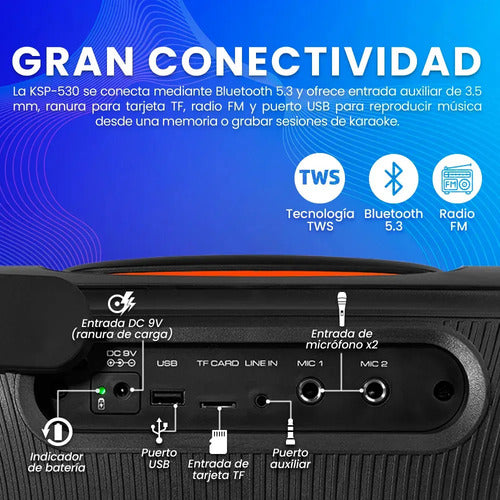 Vorago Bocina Ksp-530, Bluetooth, Inalámbrico, Usb, Negro Negro