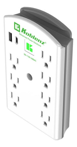 Supresor De Picos Multicontacto Koblenz Ss-1100 Usbac Con Puerto Usb Tipo C Y 7 Enchufes Protector De Pared Sin Cables, Para Hogar Y Oficina Color Gris
