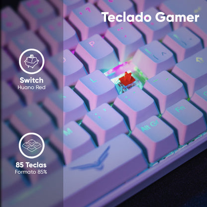 Teclado Mecánico Naceb Gray Basilik Led Rgb 75% Huano Red Blanco Español Latinoamérica