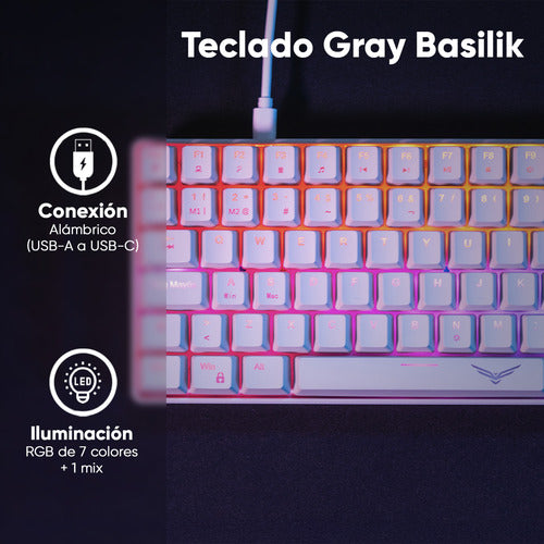 Teclado Mecánico Naceb Gray Basilik Led Rgb 75% Huano Red Blanco Español Latinoamérica