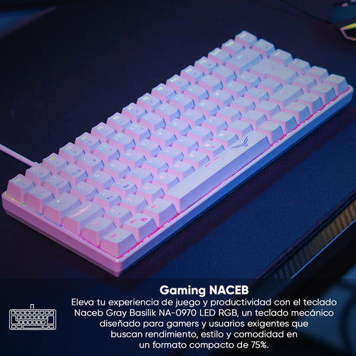 Teclado Mecánico Naceb Gray Basilik Led Rgb 75% Huano Red Blanco Español Latinoamérica
