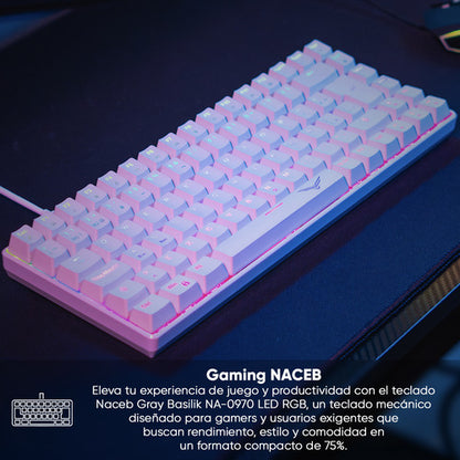 Teclado Mecánico Naceb Gray Basilik Led Rgb 75% Huano Red Blanco Español Latinoamérica