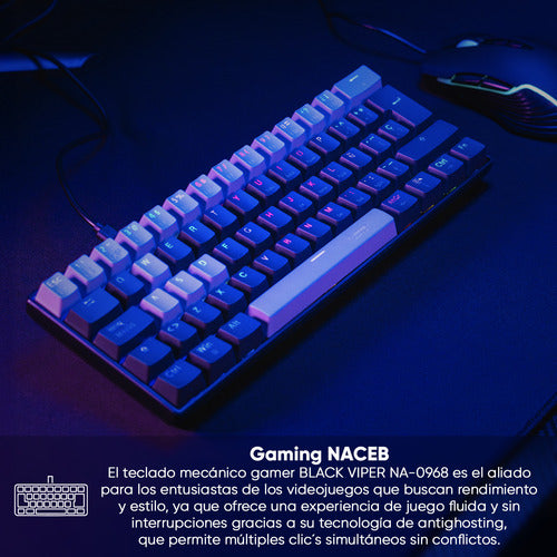 Teclado Naceb Viper Led Rgb 60% Mecánico, Mx Red Usb Español Negro Español Latinoamérica