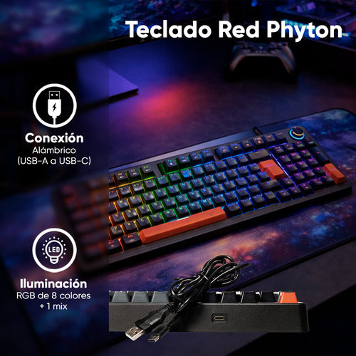 Gaming Naceb Teclado Gamer Mecánico Red Phyton Na-0972 Gris Español Latinoamérica