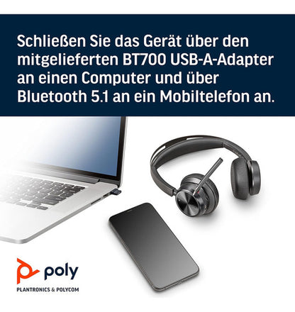 Poly Audífonos Voyager Focus 2, Inalámbrico, Bluetooth, Usb Negro