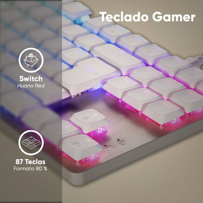 Teclado Gamer Naceb Na-0971 Led Rgb Tkl Mecánico, Huano Red Blanco Español Latinoamérica