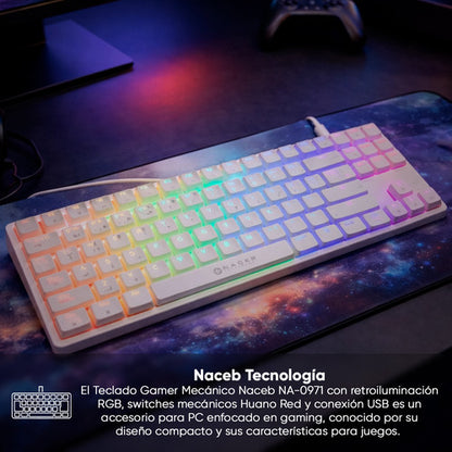 Teclado Gamer Naceb Na-0971 Led Rgb Tkl Mecánico, Huano Red Blanco Español Latinoamérica
