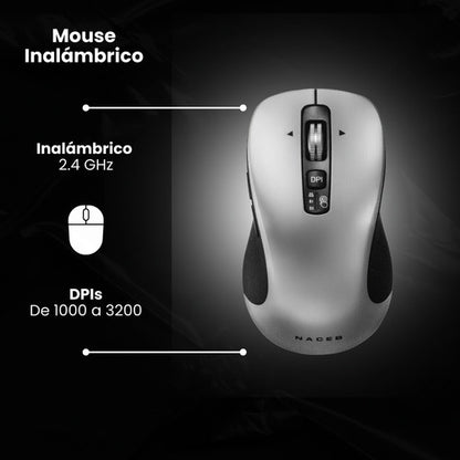 Mouse Ergonómico Naceb Na-0132g, Inalámbrico Óptico 3.200dpi Gris