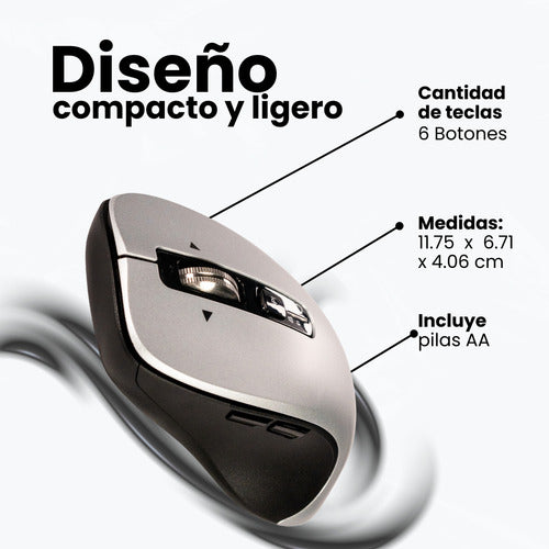 Mouse Ergonómico Naceb Na-0132g, Inalámbrico Óptico 3.200dpi Gris