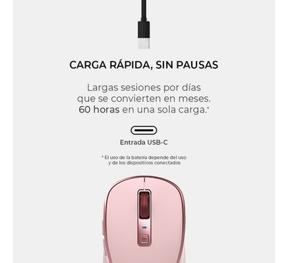 Mouse Acteck Optimize Trip Pro Mi580 Inalámbrico Óptico Rosa Rosa