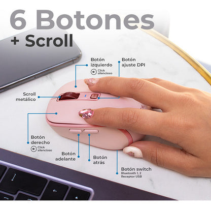 Mouse Acteck Optimize Trip Pro Mi580 Inalámbrico Óptico Rosa Rosa