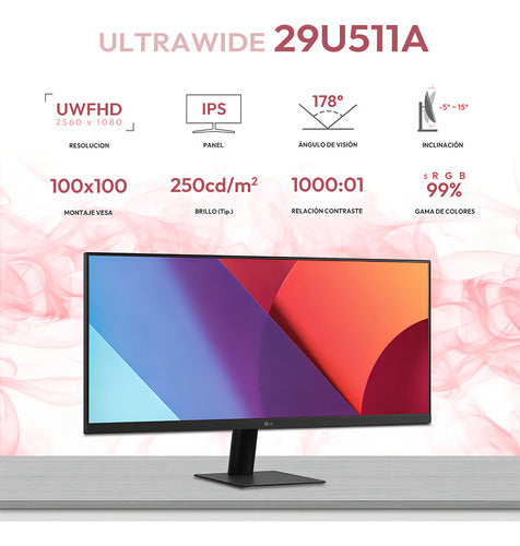Monitor 29  LG Ultrawide 5ms 100hz Panel Ips Uwfhd Hdmi Disp