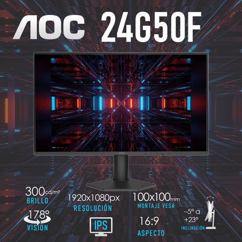 Monitor Gamer Aoc 24g50f Lcd 23.8 , 1920x1080 Full Hd, 144hz Negro