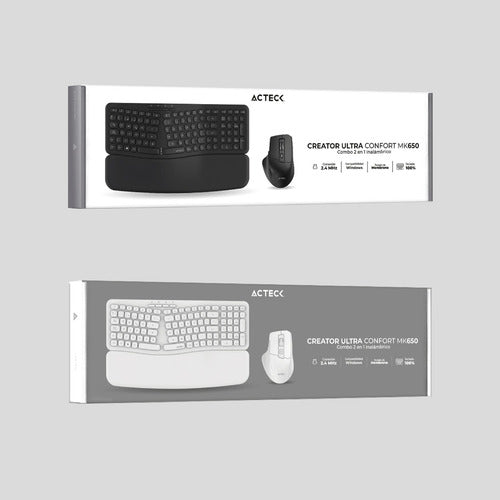 Combo 2en1 Inalambrico Actek Mk650 Ergonomico 2.4mhz 1600dpi Mouse Blanco Teclado Blanco