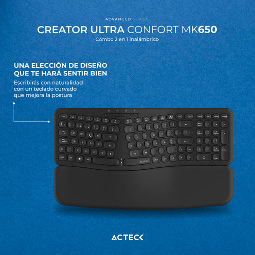Combo 2en1 Inalambrico Actek Mk650 Ergonomico 2.4mhz 1600dpi Mouse Blanco Teclado Blanco
