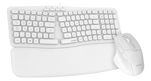 Combo 2en1 Inalambrico Actek Mk650 Ergonomico 2.4mhz 1600dpi Mouse Blanco Teclado Blanco
