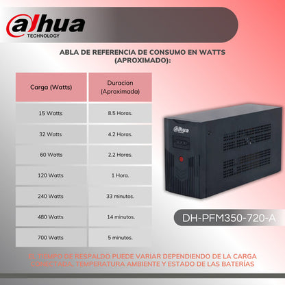 Dahua Regulador No Break 1200va 720w Dh-pfm350-720-a Ups De 4 Tomas Con Bateria Respaldo Color Negro.
