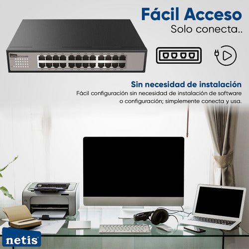 Switch Netis Gigabit Ethernet St3124gs, 24 Puertos 16.000