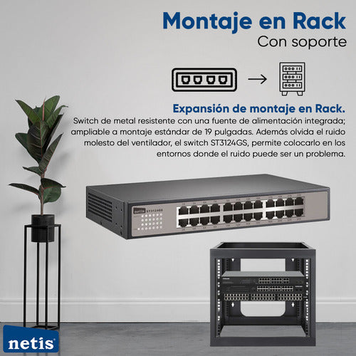 Switch Netis Gigabit Ethernet St3124gs, 24 Puertos 16.000