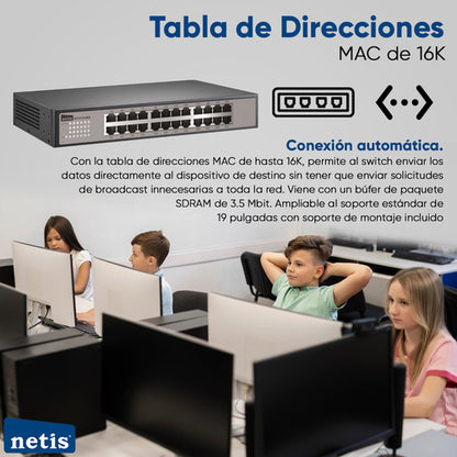Switch Netis Gigabit Ethernet St3124gs, 24 Puertos 16.000