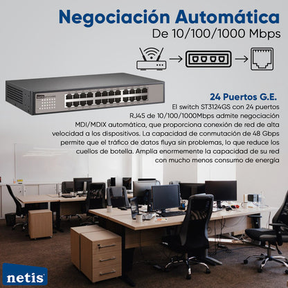 Switch Netis Gigabit Ethernet St3124gs, 24 Puertos 16.000