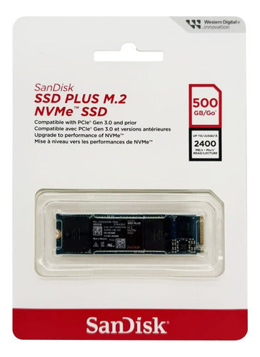 Ssd Sandisk Plus Nvme, 500gb, M.2, 2500 Mb/s  2400 Mb/s