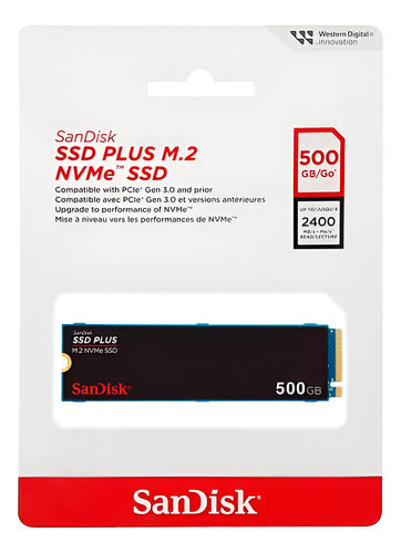 Ssd Sandisk Plus Nvme, 500gb, M.2, 2500 Mb/s  2400 Mb/s