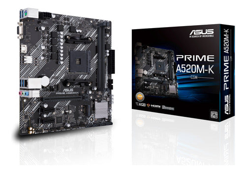 Tarjeta Madre Asus Prime A520m-k/csm Micro-atx Am4 64gb Ddr4 Negro