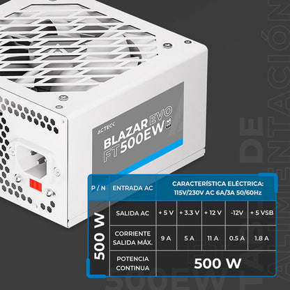 Fuente De Poder Acteck Blazar Evo Ft500ew, 24-pin Atx, 500w