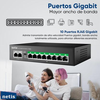 Netis Switch Poe P110gc 8 Puertos Poe+  2 Puertos /1000 Mbps