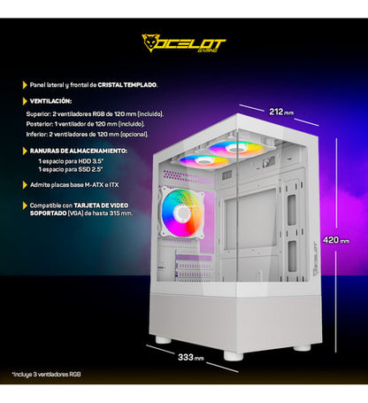 Gabinete Gamer Ocelot Micro Atx Mini Itx Cristal Templado