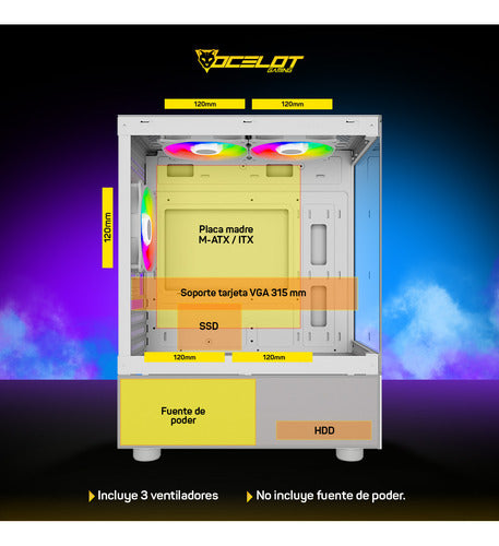 Gabinete Gamer Ocelot Micro Atx Mini Itx Cristal Templado