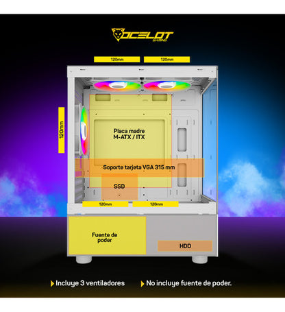 Gabinete Gamer Ocelot Micro Atx Mini Itx Cristal Templado