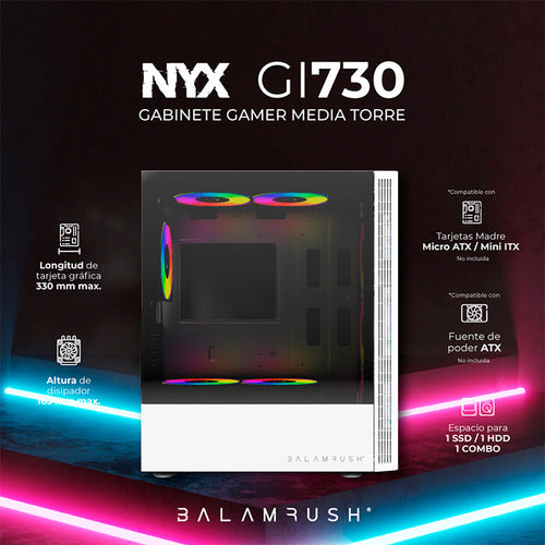 Gabinete Balam Rush Nyx Gi730 Mini-tower 3 Vent Rgb Blanco