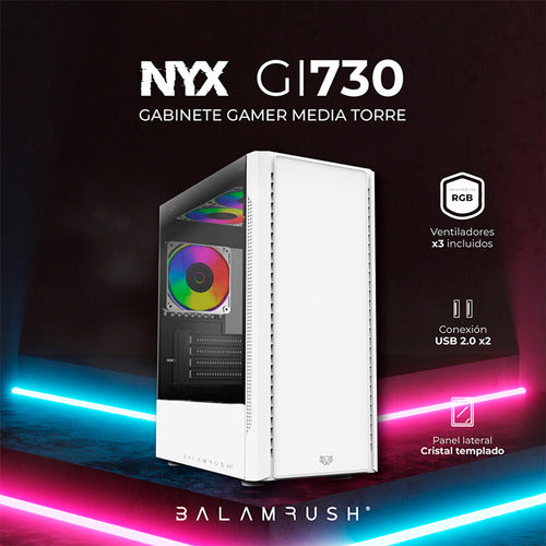 Gabinete Balam Rush Nyx Gi730 Mini-tower 3 Vent Rgb Blanco